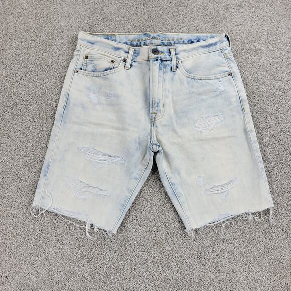 American Eagle Womens Shorts 31" Blue Denim Acid Wash Distressed Cut Off Bermuda - Picture 1 of 13